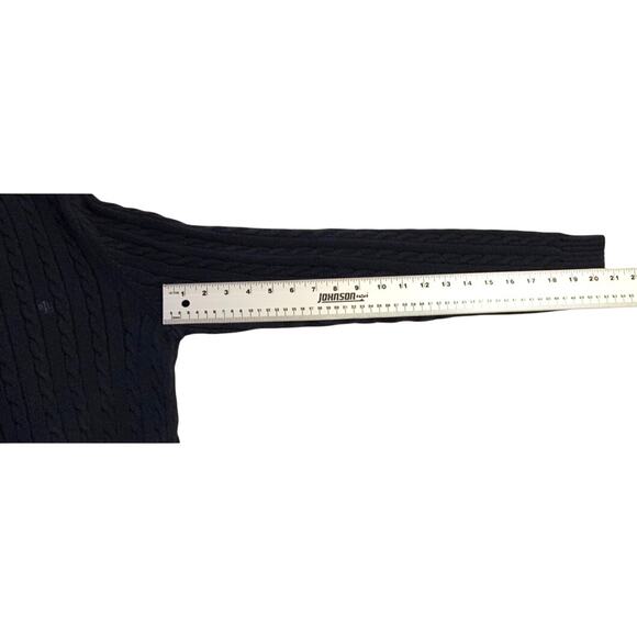 Lauren Ralph Lauren Womens Sweater Large Navy Cable Knit Brown Suede-Like Patch - Picture 7 of 11